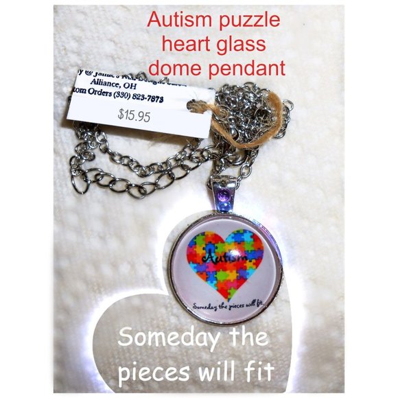 Autism Theme Puzzle Pieces Heart Pendant - Picture 5 of 7